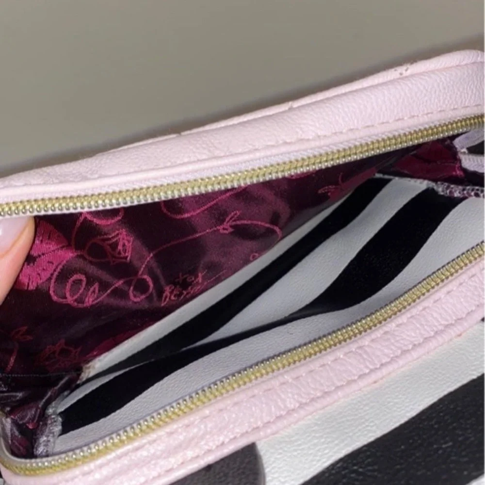 Betsey Johnson pink with black and white striped kitty backpack